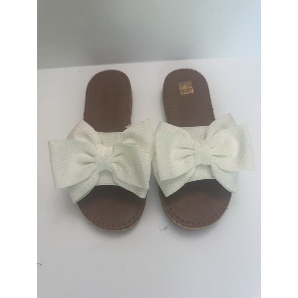 Women’s Size 5 White Bow Slide Sandals Flat Open Toe Summer Shoes